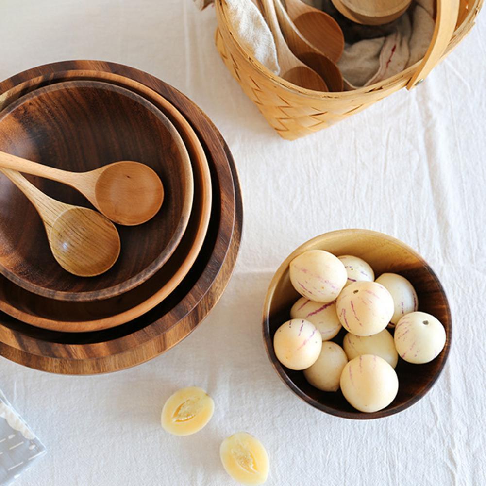 Natural Wooden Bowl Sustainable Household Fruit Bowl Salad Bowl for Home & Restaurant Wooden Kitchen Utensils - Wooden