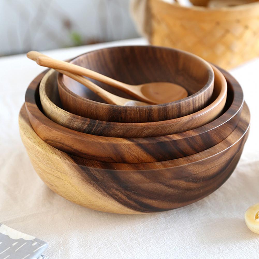 Natural Wooden Bowl Sustainable Household Fruit Bowl Salad Bowl for Home & Restaurant Wooden Kitchen Utensils - Wooden