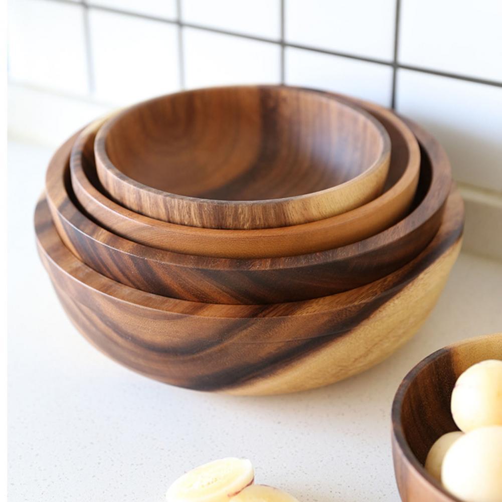 Natural Wooden Bowl Sustainable Household Fruit Bowl Salad Bowl for Home & Restaurant Wooden Kitchen Utensils - Wooden