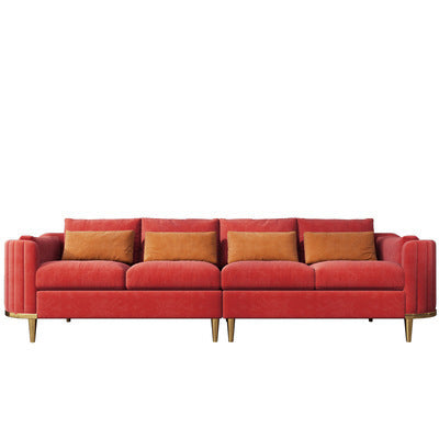 Nordic Inspired Luxury Fabric Sofa Living Room Furniture - Four seat Coral Red - Living room sofa
