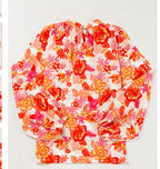 Orange Floral Prined Puff Sleeve Blouse