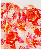 Orange Floral Prined Puff Sleeve Blouse
