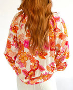 Orange Floral Prined Puff Sleeve Blouse