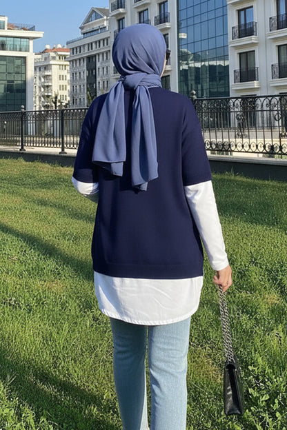 Oversized Ribbed Knit Sweater | Navy Blue – NEOMODEST product image 4