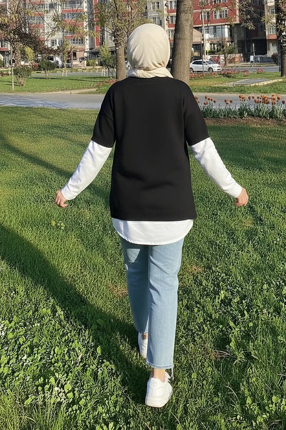 Oversized Ribbed Knit Sweater | Black – NEOMODEST product image 5