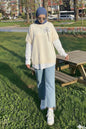 Oversized Ribbed Knit Sweater | Beige – NEOMODEST product image 1