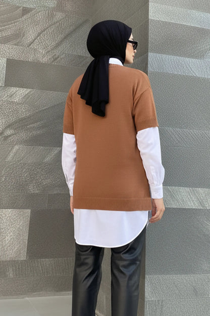 Oversized Ribbed Knit Sweater | Brown – NEOMODEST product image 4