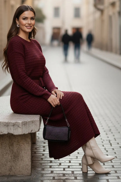 Palm Tree Mesh Knit Dress | Claret Red – NEOMODEST product image 2