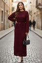 Palm Tree Mesh Knit Dress | Claret Red – NEOMODEST product image 1