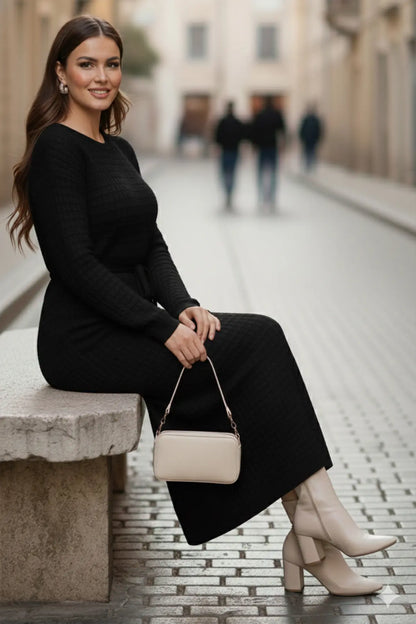 Palm Tree Mesh Knit Dress | Black – NEOMODEST product image 3