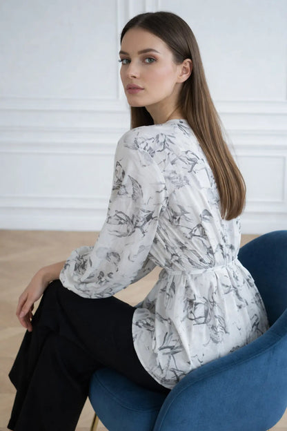 Patterned Balloon Sleeve Chiffon Shirt – NEOMODEST product image 2