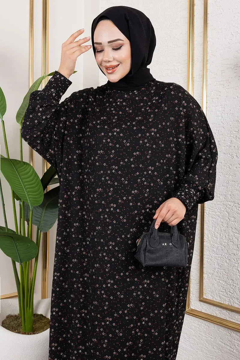 Patterned Crepe Dress | Black – NEOMODEST, image 3