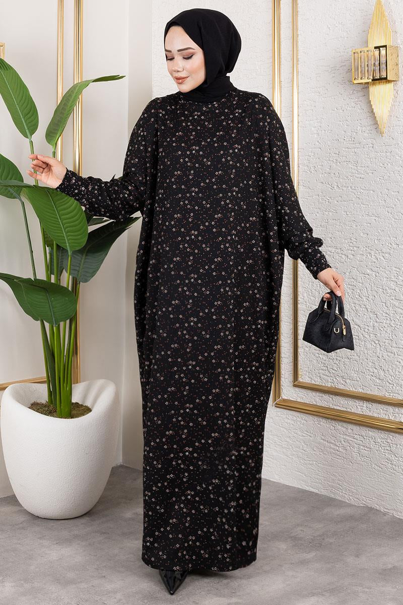 Patterned Crepe Dress | Black – NEOMODEST, image 1