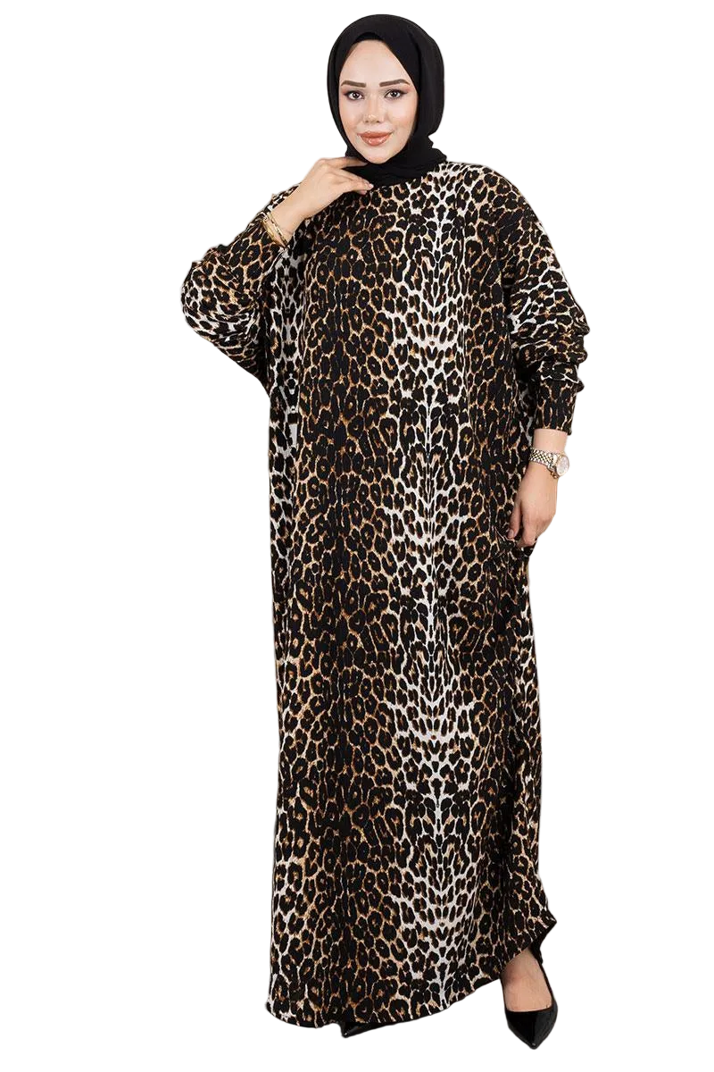 Leopard Print Crepe Modest Dress | All-Season Hijab Fashion [Pre-Order]