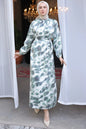Patterned Dress With Sash Detail | Green – NEOMODEST product image 1