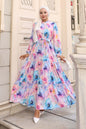 Patterned Hijab Dress | Blue – NEOMODEST product image 1