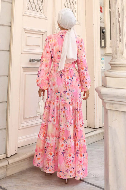 Patterned Hijab Dress | Pink – NEOMODEST product image 5