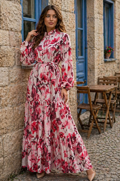 Floral Patterned Modest Dress-White – NEOMODEST product image 3