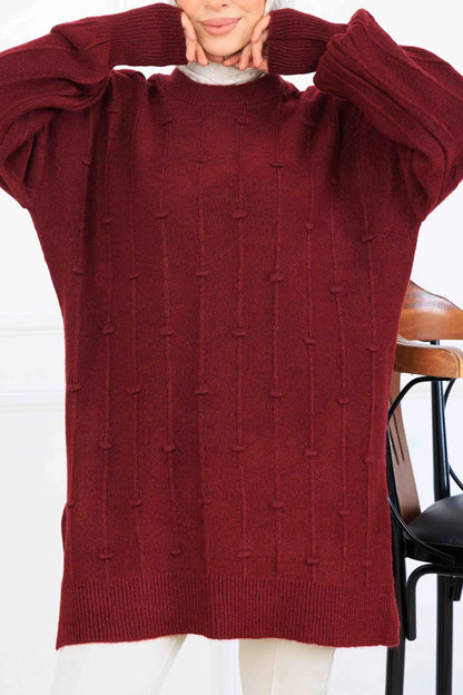 Patterned Knit Tunic | Claret Red – NEOMODEST product image 3