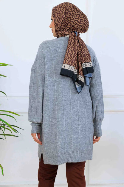 Patterned Knit Tunic | Grey – NEOMODEST, image 4