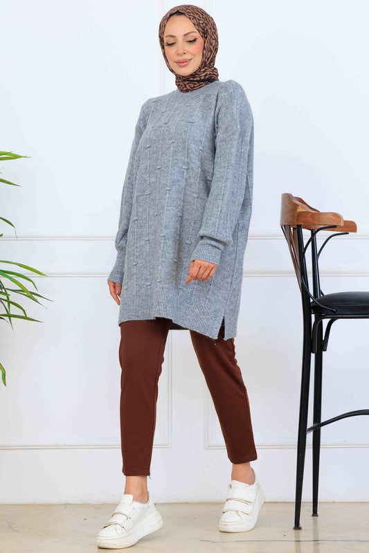 Patterned Knit Tunic | Grey – NEOMODEST, image 1