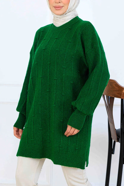 Patterned Knit Tunic | Khaki – NEOMODEST, image 2