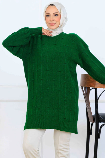 Patterned Knit Tunic | Khaki – NEOMODEST, image 3