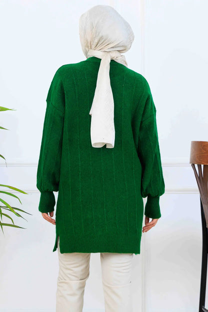 Patterned Knit Tunic | Khaki – NEOMODEST, image 4