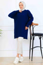 Patterned Knit Tunic | Navy Blue – NEOMODEST, image 1