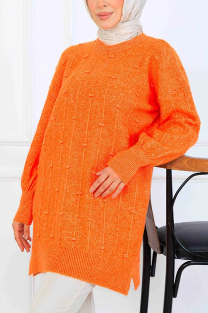 Patterned Knit Tunic | Orange – NEOMODEST, image 2