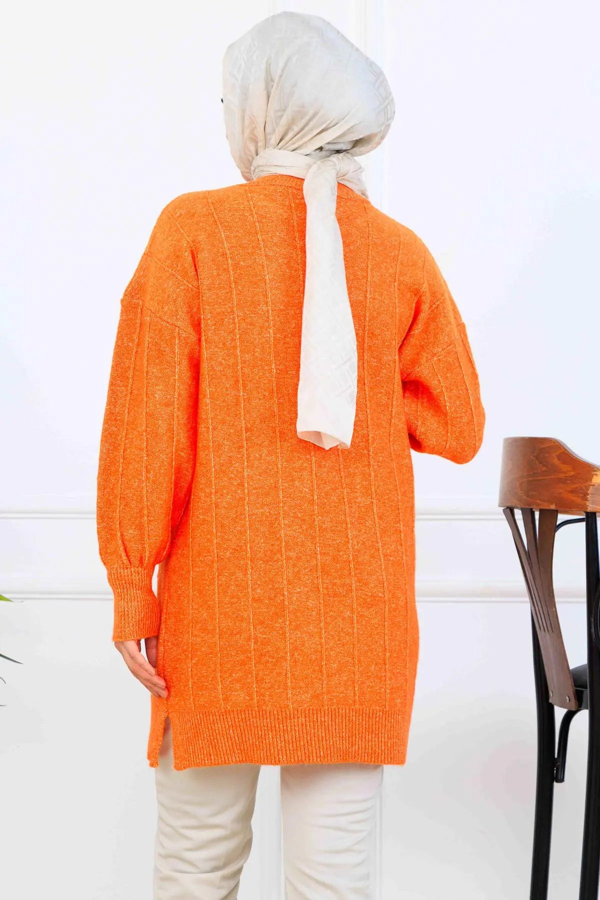 Patterned Knit Tunic | Orange – NEOMODEST, image 4