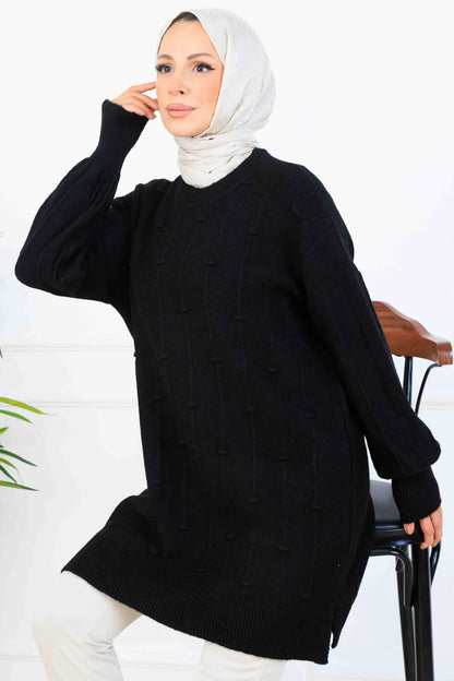 Patterned Knit Tunic | Black – NEOMODEST, image 3