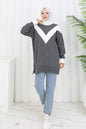 Patterned Knit Tunic in Grey – NEOMODEST, image 1