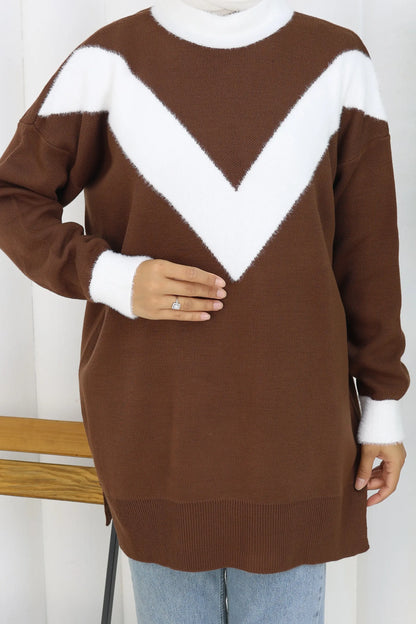 Patterned Knit Tunic in Brown – NEOMODEST, image 2