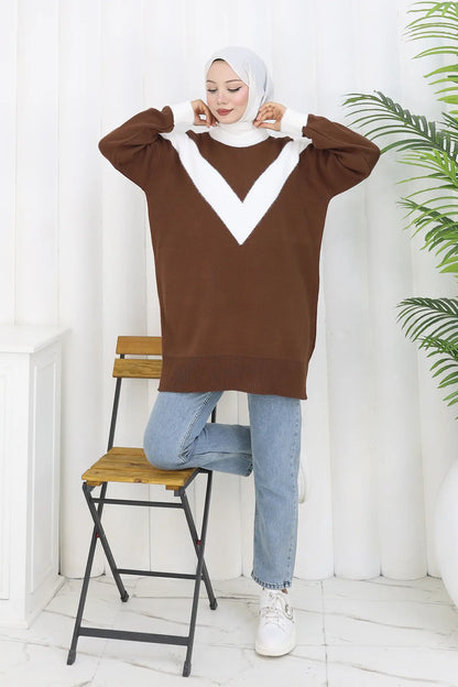 Patterned Knit Tunic in Brown – NEOMODEST, image 4