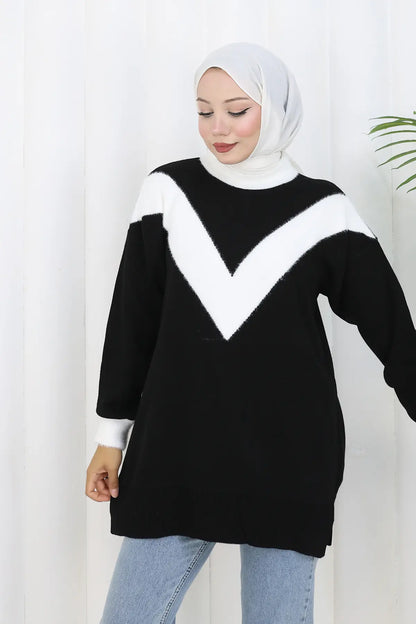 Patterned Knit Tunic in Black – NEOMODEST, image 3