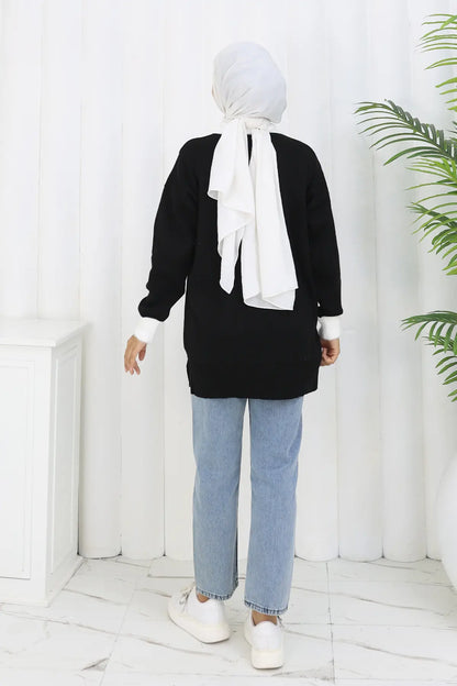 Patterned Knit Tunic in Black – NEOMODEST, image 4