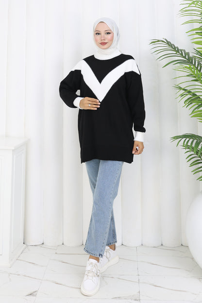 Patterned Knit Tunic in Black – NEOMODEST, image 1
