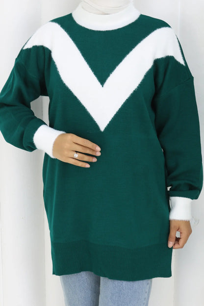 Patterned Knit Tunic in Emerald – NEOMODEST, image 2