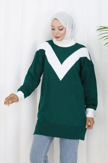 Patterned Knit Tunic in Emerald – NEOMODEST, image 3