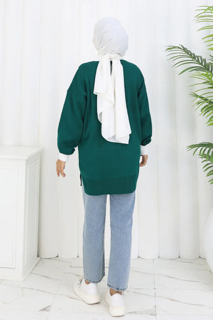 Patterned Knit Tunic in Emerald – NEOMODEST, image 4