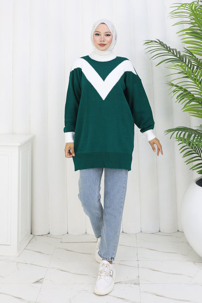 Patterned Knit Tunic in Emerald – NEOMODEST, image 1