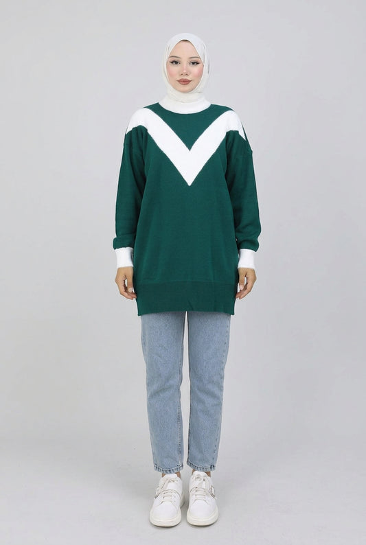 Patterned Knit Tunic in Emerald – NEOMODEST, image 1