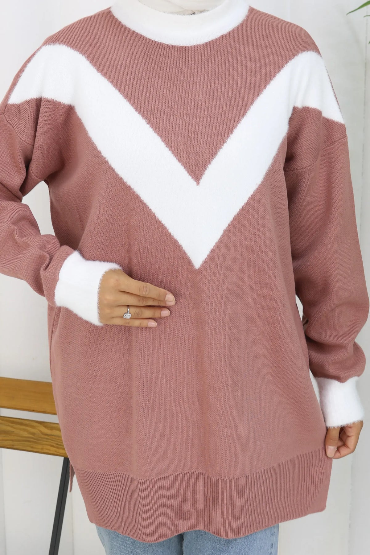 Patterned Knit Tunic in Rose – NEOMODEST, image 2