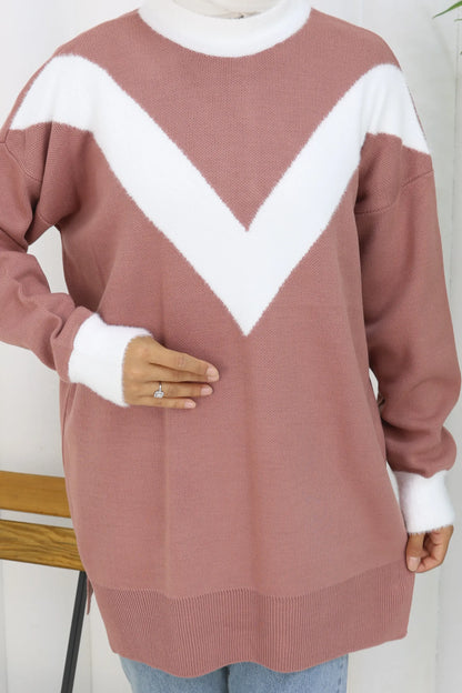 Patterned Knit Tunic in Rose – NEOMODEST, image 2