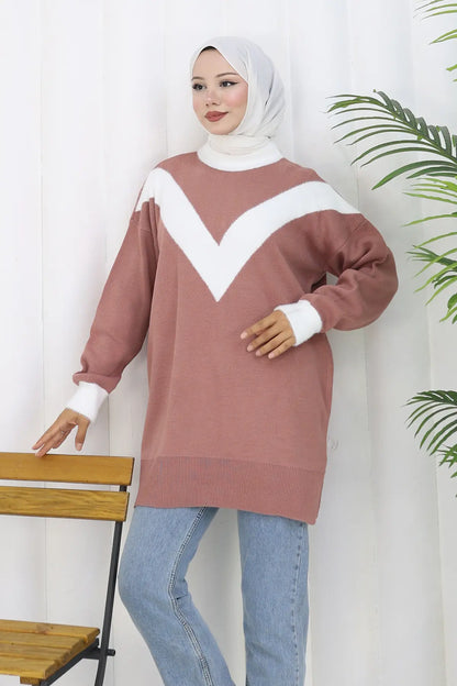 Patterned Knit Tunic in Rose – NEOMODEST, image 4