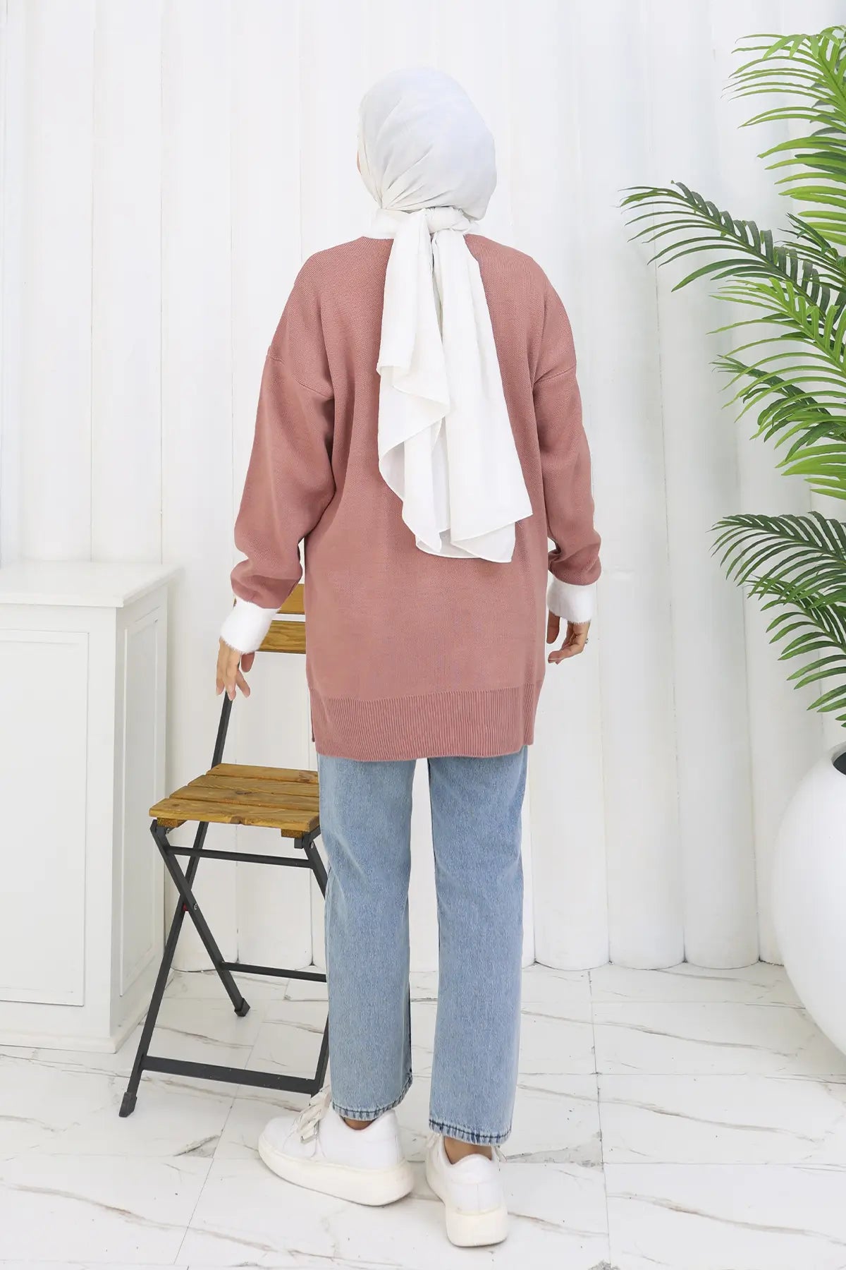 Patterned Knit Tunic in Rose – NEOMODEST, image 5