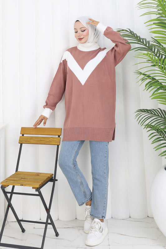 Patterned Knit Tunic in Rose – NEOMODEST, image 1