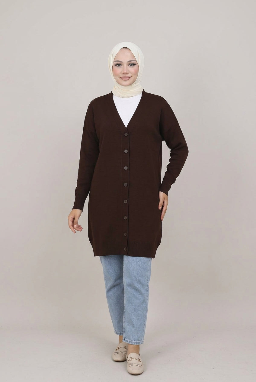 Patterned long mercerized cardigan by NEOMODEST, product view 1