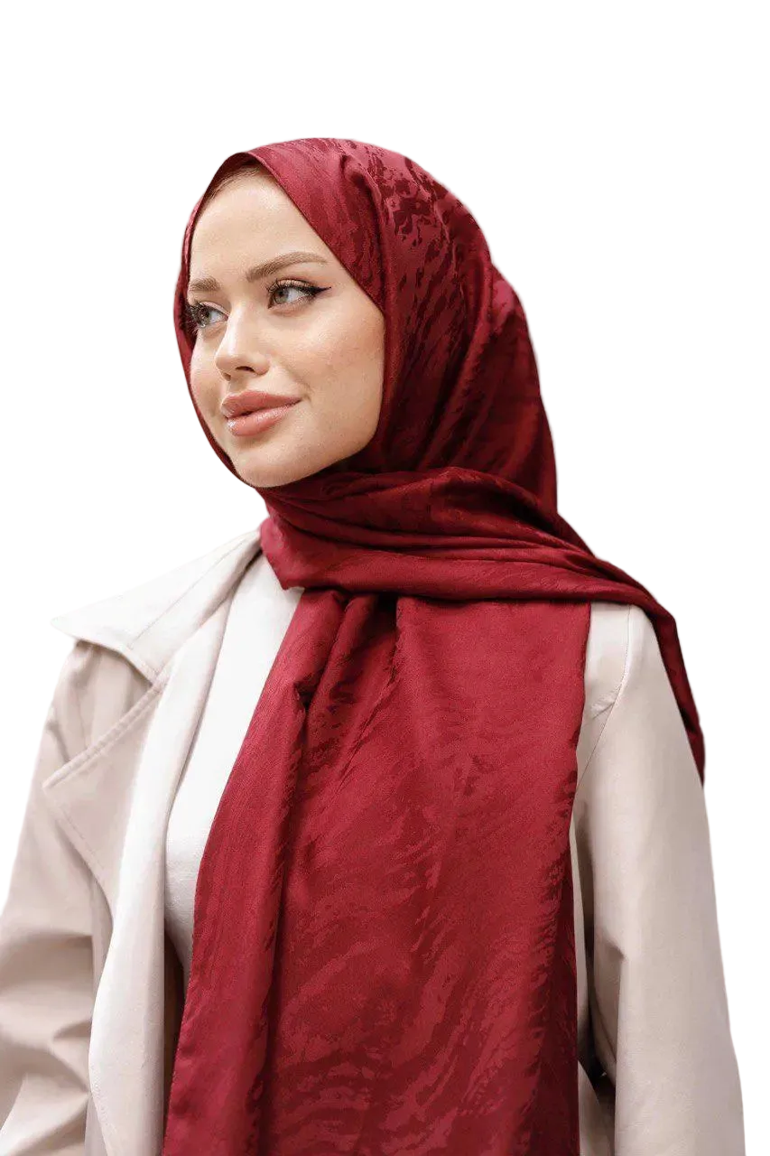 Patterned Silky Jacquard Shawl-Claret Red